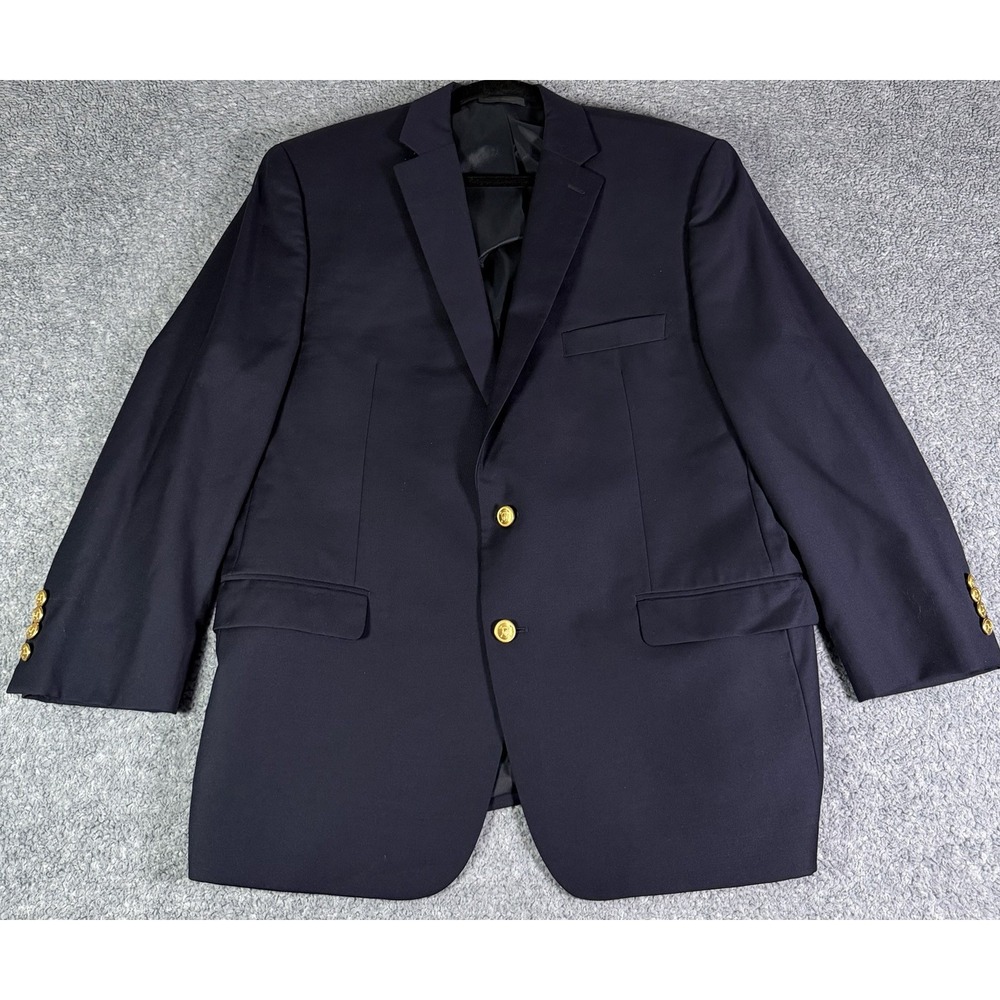 Lauren Ralph Lauren Mens Blazer 44 R Navy Blue 100% Wool Gold Button Sport Coat